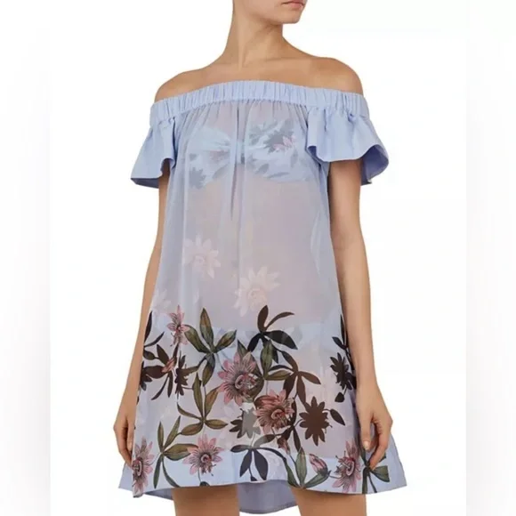Ted Baker Blue Ruffled Smocked Coverup Dress - Picture 1 of 8